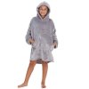 18C947: Kids Plain Over Sized Plush Hoodie- Grey (One Size - 7-13 Years)